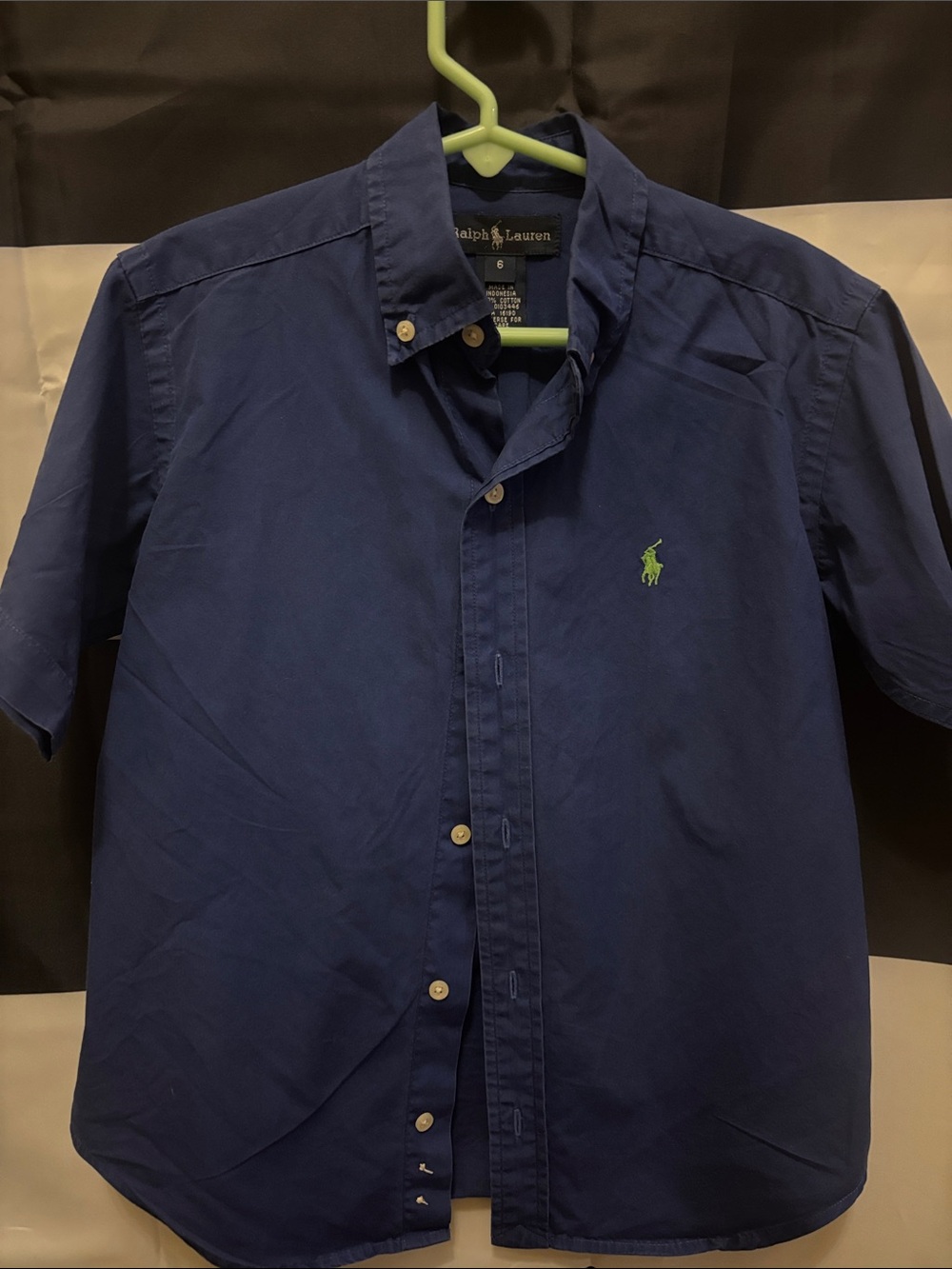 Ralph Lauren Navy Short-Sleeve Button-Down Shirt with Green Pony